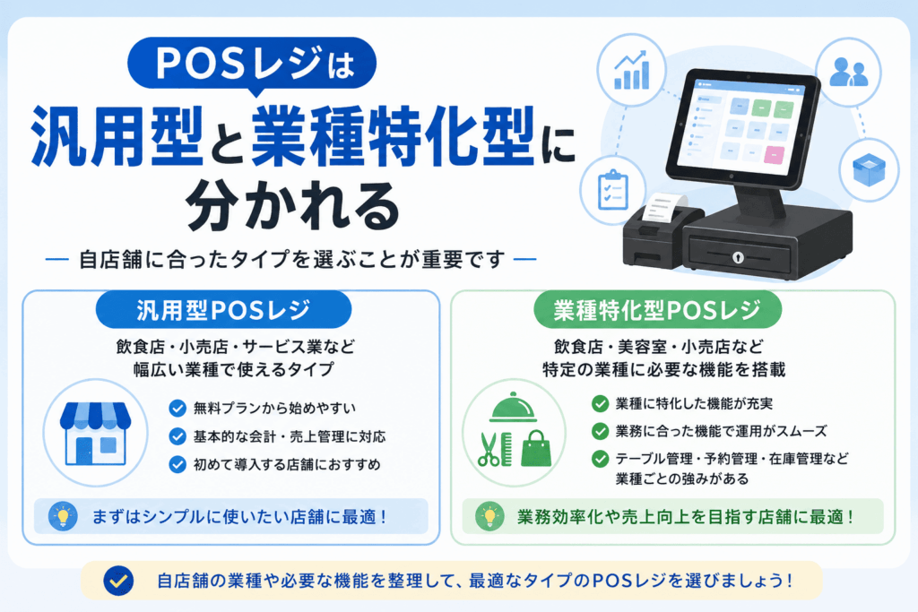POSレジは汎用型と業種特化型に分かれる