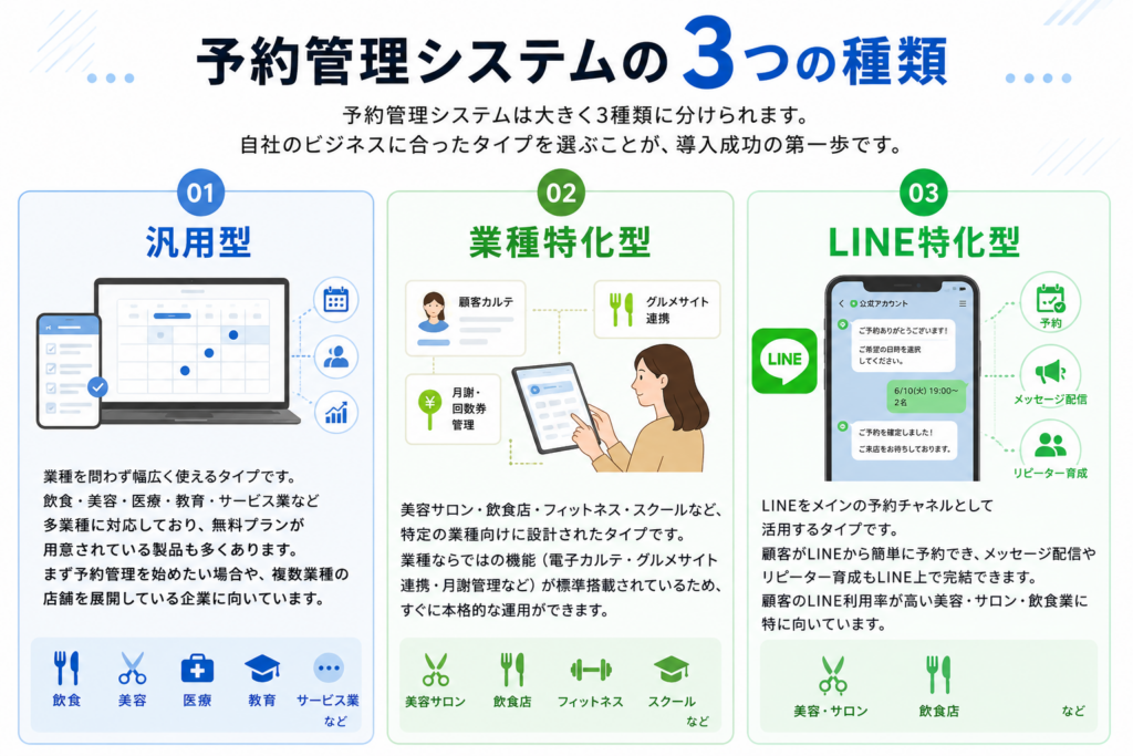 予約管理システムの3つの種類