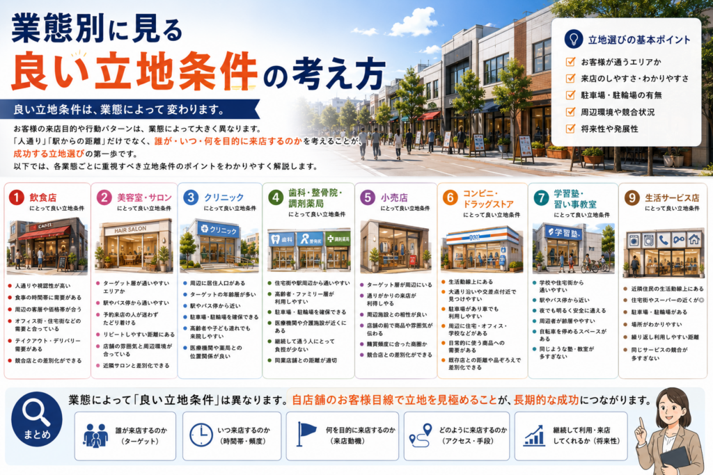 業態別にみる良い立地条件の考え方