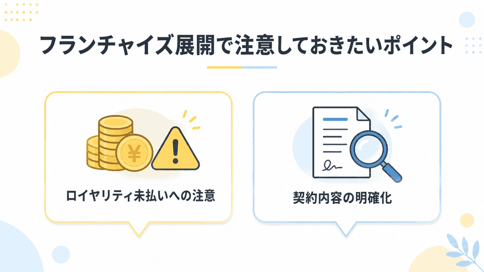 フランチャイズ展開で注意しておきたいポイントのイメージ