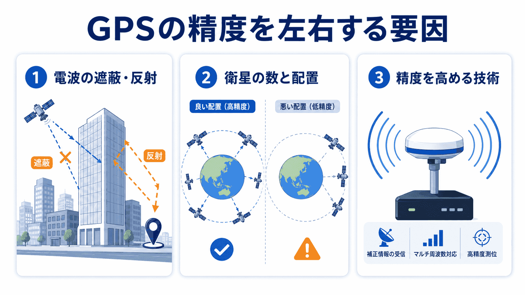GPSの精度を左右する要因のイメージ