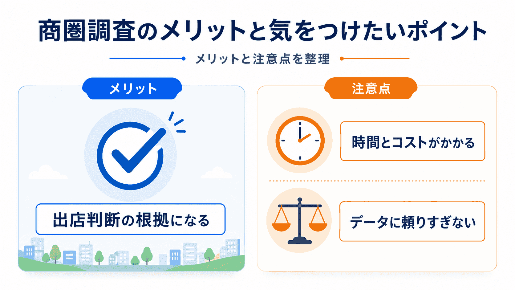 商圏調査のメリットと気をつけたいポイントのイメージ
